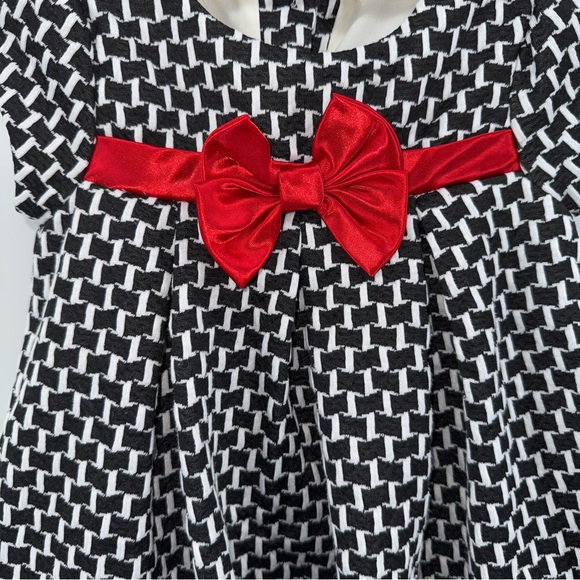 Nannette Baby Girls Black and White Kids Dress with Red Bow Holiday Christmas - Picture 3 of 4